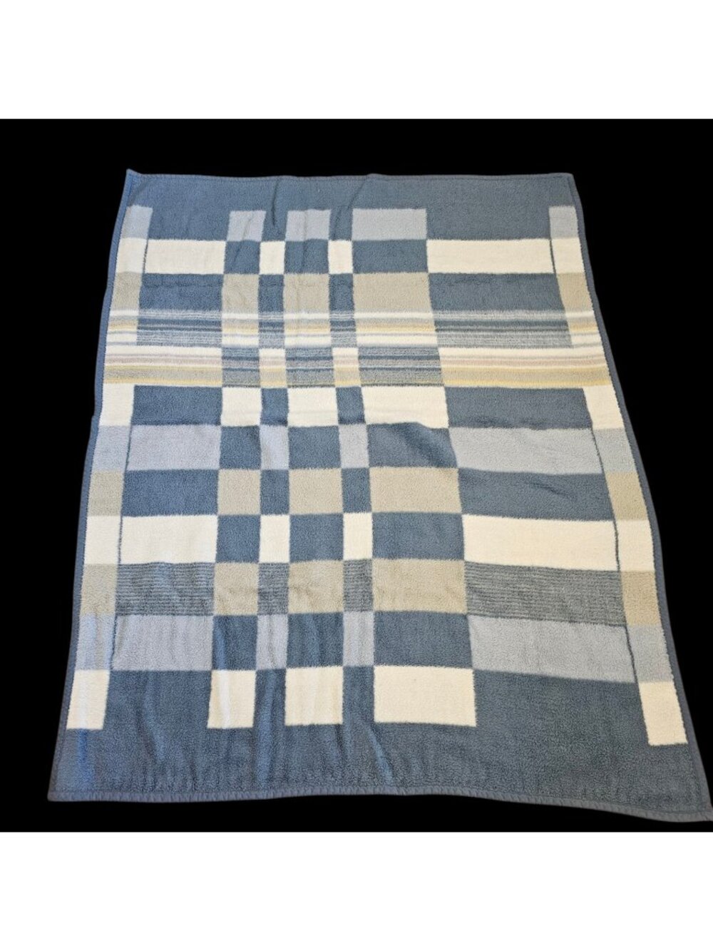 VTG Reversible Blanket Plush Dralon Germany Blue White Checkered Geometric 60x80
